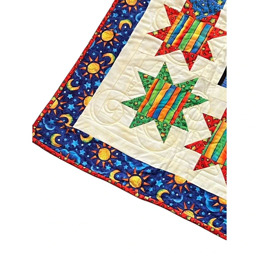 Handmade Prayer Quilt 61x43 Celestial Patchwork Bed Topper Throw